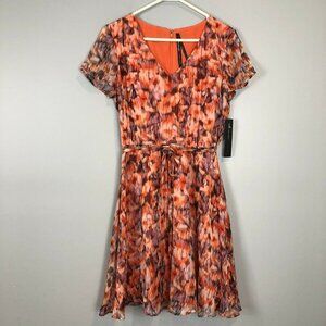 Marc New York Andrew Purple Orange Watercolor Floral Dress V Neck Size 8 NWT